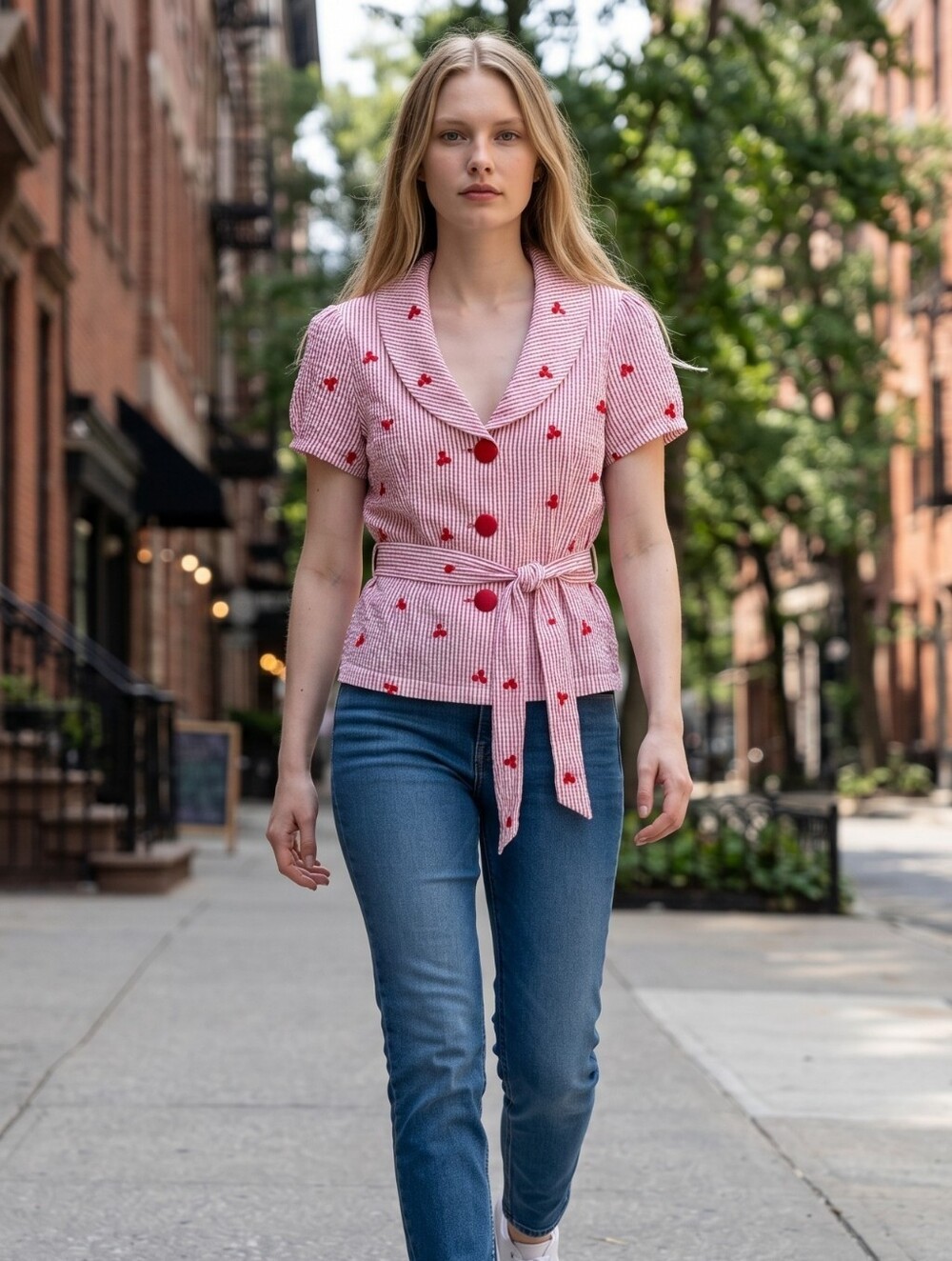 (BX84) SALE! RARE! Deb I ❤ Shops Cherry Embroidered 🍒 Button Up Shirt Sz.L